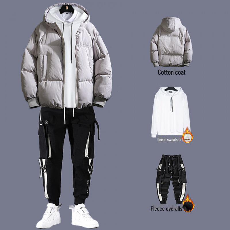 Men's 2020 Autumn/Winter Thick Cotton Three-Piece Suit: Winter Coat with Plus Velvet Sweater