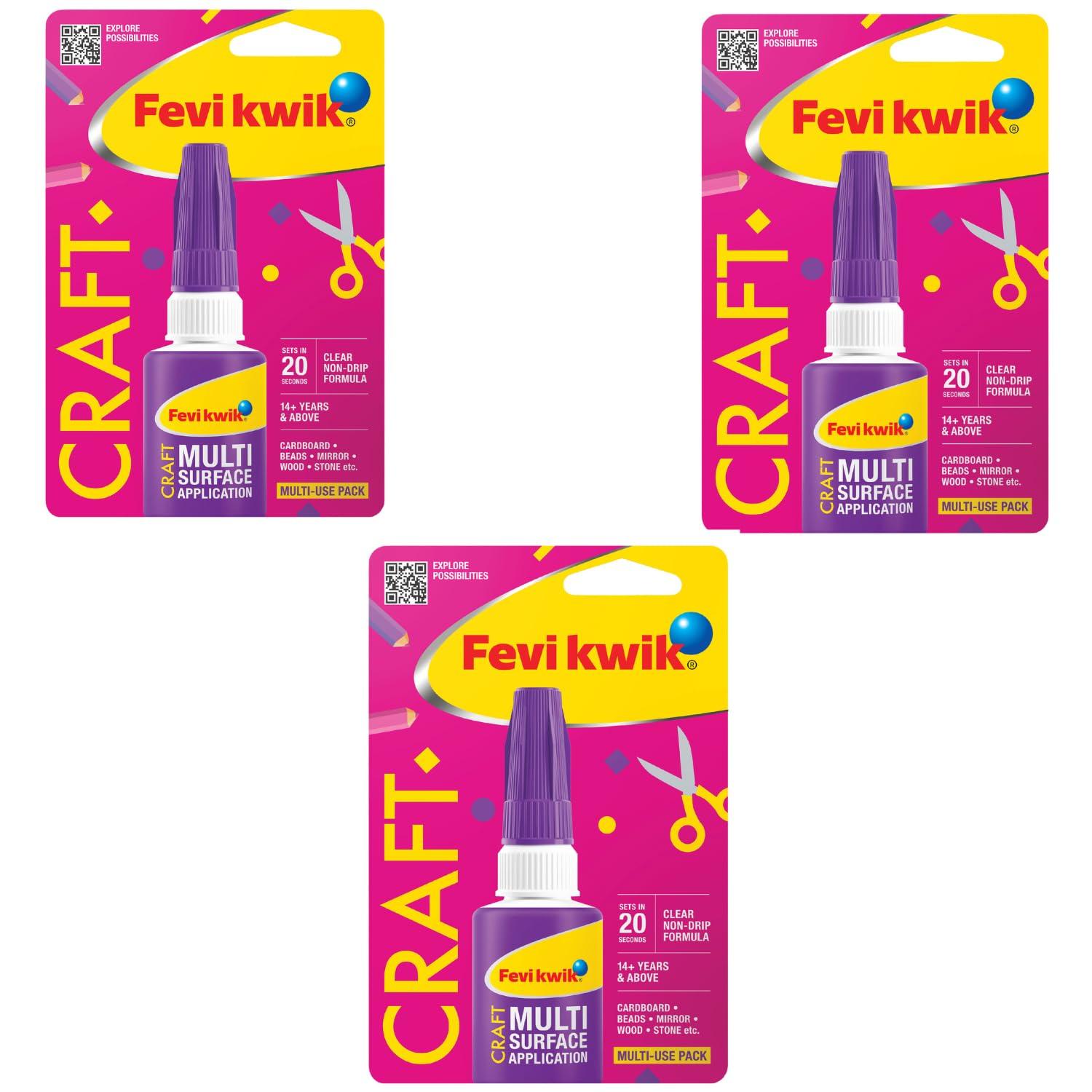

Fevikwik Craft Instant Glue 6g Pack of 3 Clear Non Drip Adhesive for DIY Crafting School Projects Multi Surface Bonding
