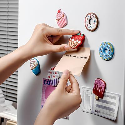 Autocollants de réfrigérateur à gâteau nordique, autocollants décoratifs de dessin animé magnétique tridimensionnel 6 pièces