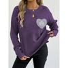 Women's Quilted Fleece Tops for Hollow Lace Pockets Round Neck Pullover Sweaters for Women