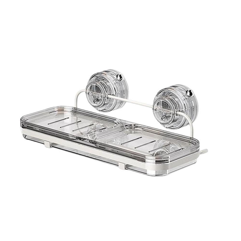 Plastic Suction Cup Soap Dish Wall Mounted Soap Tray Multifunctional Double Soap Dish  for Home