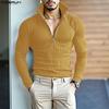 INCERUN Autumn Men Stand Collar Long Sleeve Zip-up Rib Knitted Pullovers Tops