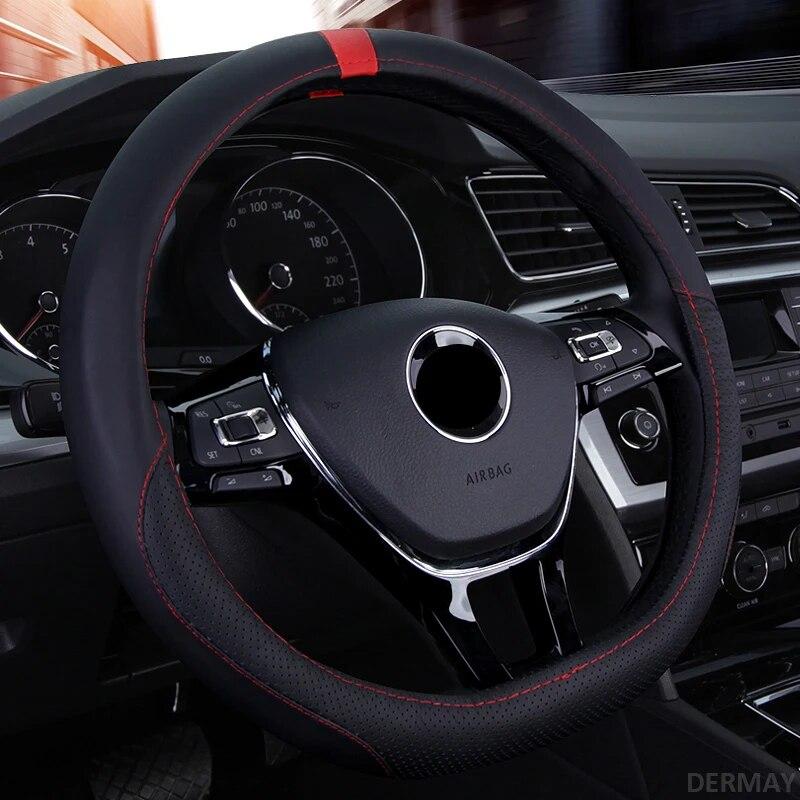 DERMAY D-förmiger Sport-Lenkradbezug aus echtem Leder für VW Scirocco 2009 2010 2011 2013 2014 2015 2016