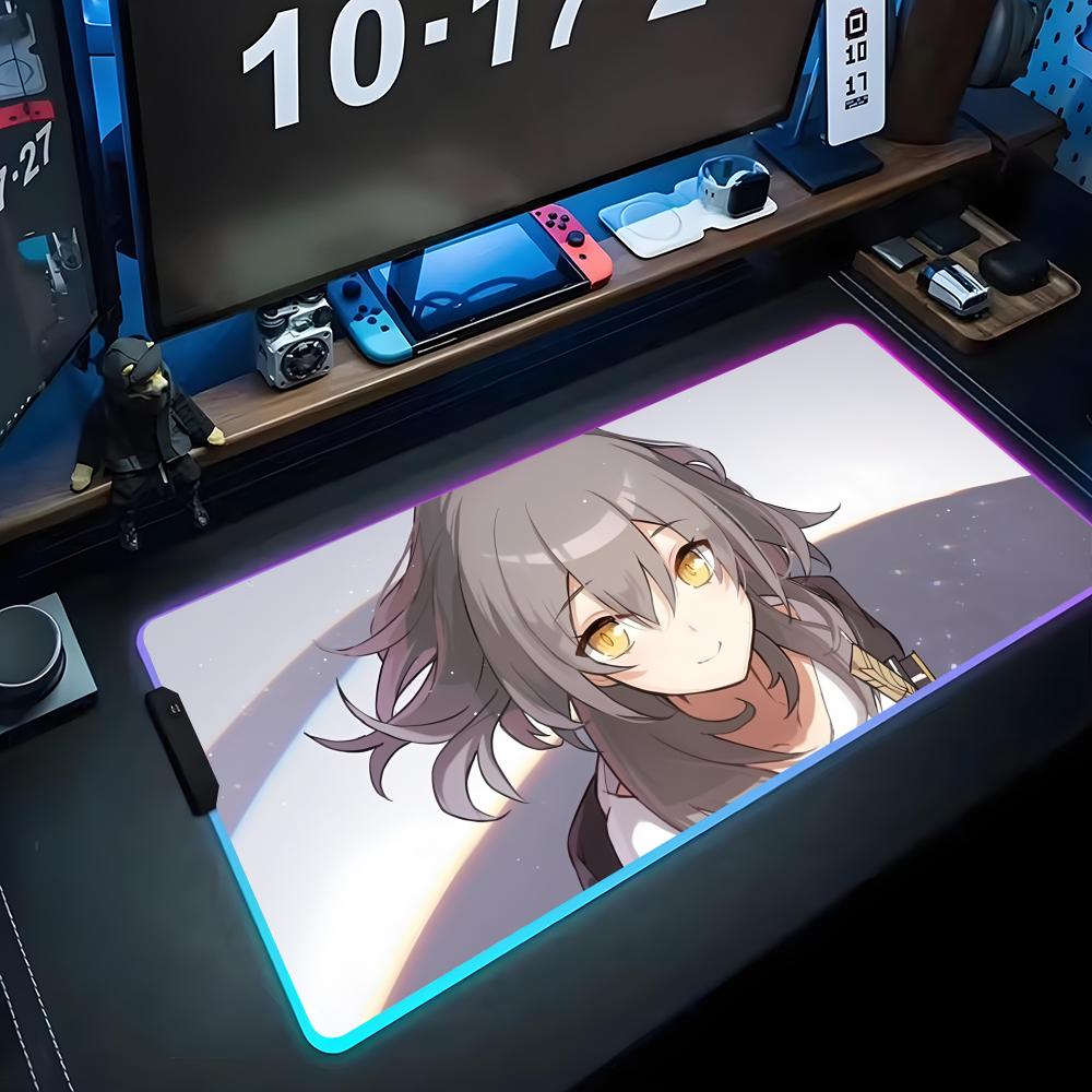 stelle hsr Mouse Pad RGB Gaming Mousepad Big LED Pad PC Desk Mat Luminous Mouse Pad Large Keyboard Mats Table Rug With Backlit