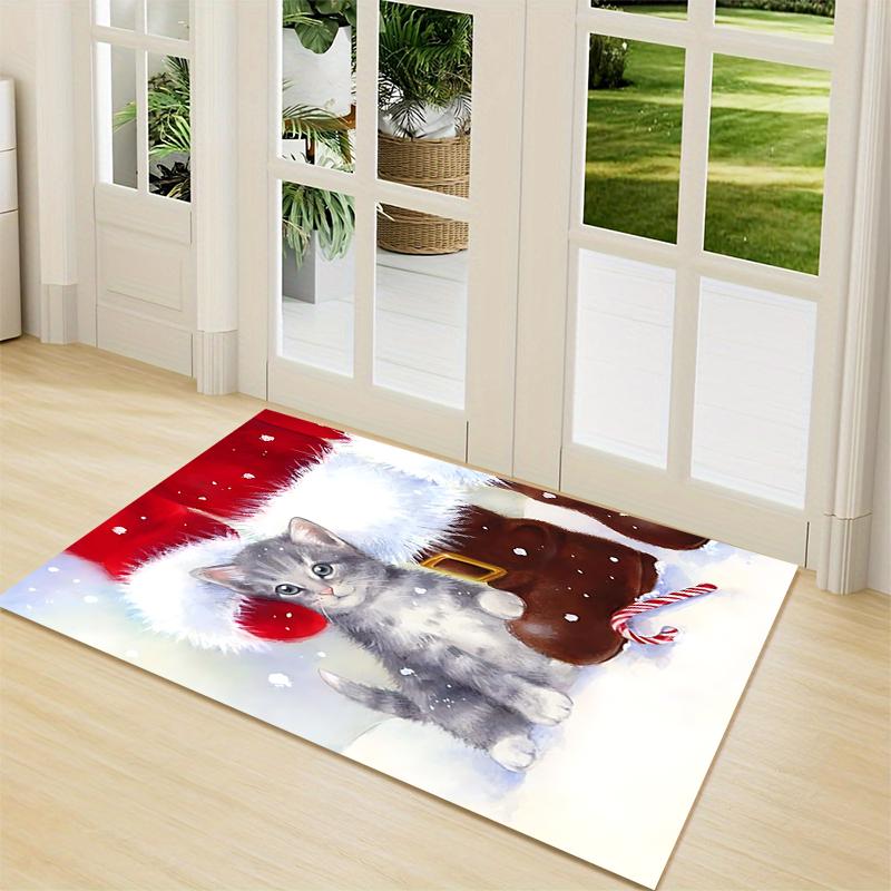 Christmas Kitten Boots Carpet Rug Soft Washable Anti Slip Home Living Room Sofa Mats Personalized Christmas Rug