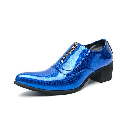 Patent Leather Fashion Men Shoes Man Loafers Zip Slip On Business Casual Shoes Classic High Heels Dress Oxford Shoes Male Flats
