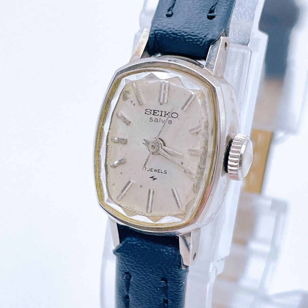 Used Working item Seiko watch silver dial manual winding 8 jewels leather ladies good condition