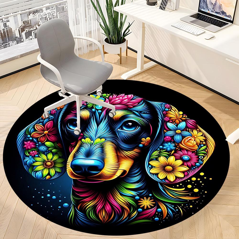 1pc Floral Dog Artwork Chair Carpet for Office, Soft, Non-Slip Polyester Mat, Office, Living Room, Bedroom, Durable Polyester Yy251207119