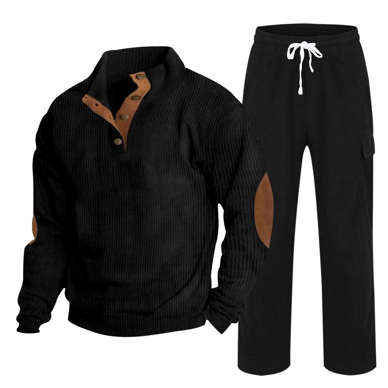 Herren Herbst/Winter Neuankömmling Sportbekleidung Zweiteiliges Set Cord Knopfleiste Henley Oberteil und Straight-Leg Hose Lässiges Ensemble