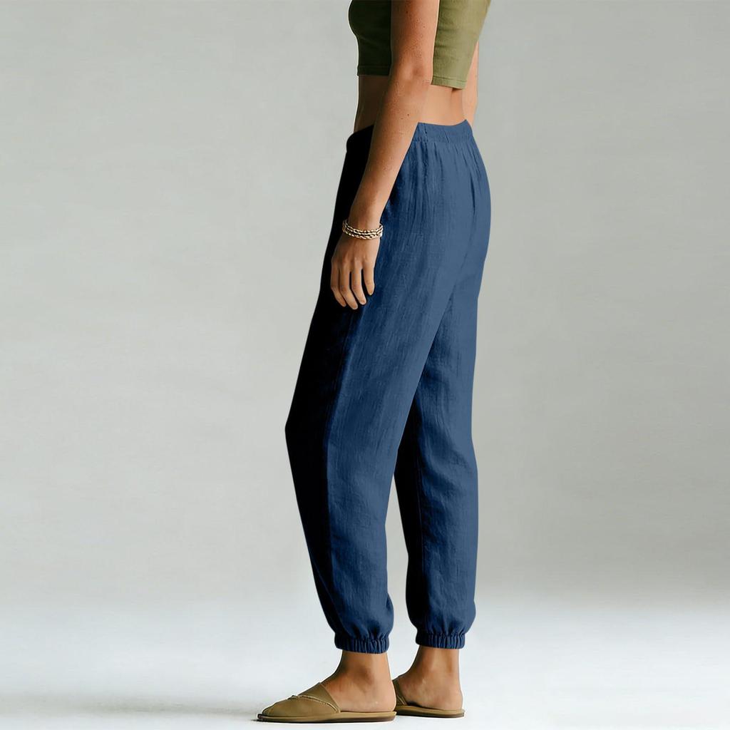 2025 European & American Style Women's High Waist Cotton Linen Wide Leg Yoga Pants