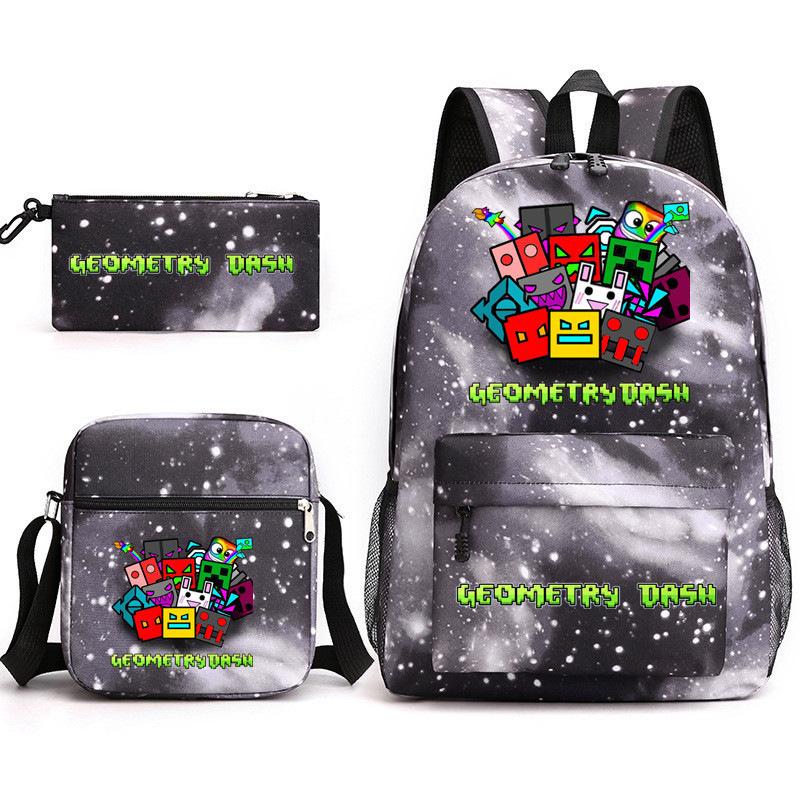 Geometric sprint trend starry sky schoolbag three-piece geometry dash heat transfer personalized backpack leisure bag