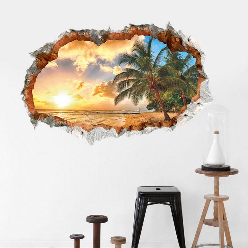 Removable Sunshine Beach 3D Window View Wall Art Sticker Vinyl Decal Mural Decor