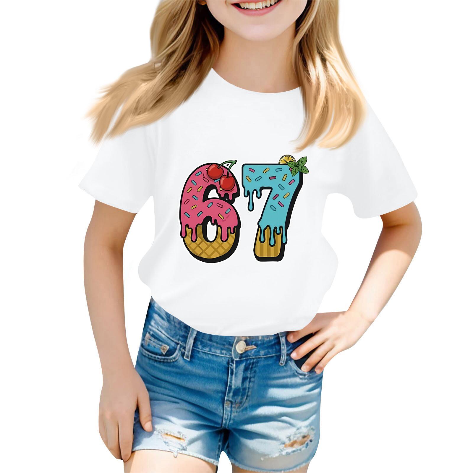 

Children s Fashion Casual Printed Neck Short Sleeve T,Shirt Top 100 білий