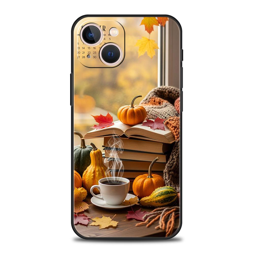 Phone Case Cover for iPhone 17 16 15 14 13 12 Pro Max 11 Pro Max 17AIR Plus Shockproof Soft TPU Bag Pumpkin Autumn Leaves Coffee