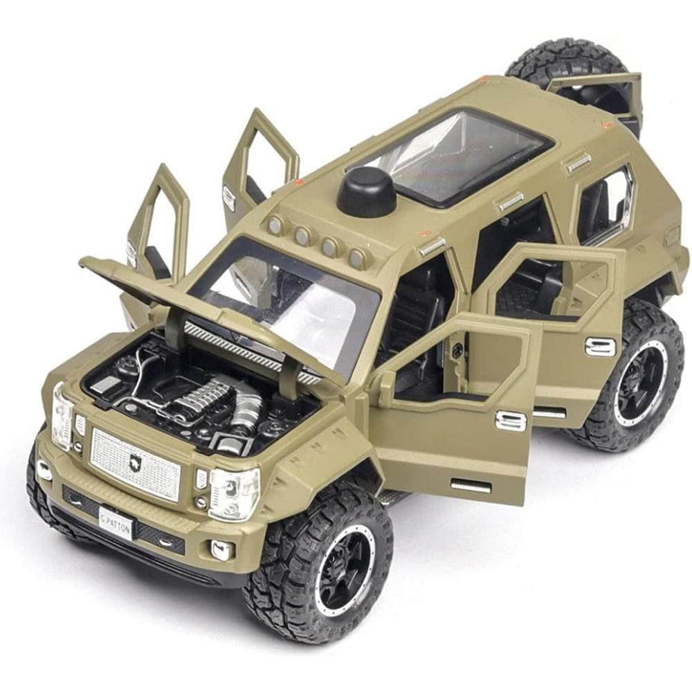 Druckgussauto im Maßstab 1/24, Modell G Patton, Metalldruckgussauto aus Legierung, mit Licht und Sound, Pullback, zu öffnende Tür, Spielzeugauto für Kinder, beste Geschenke