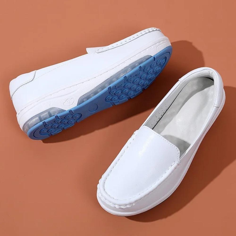 Leather Nurse Shoes for Women with Spring EVA Soles Breathable Small White Shoes Deodorant and Anti Slip Medical Shoes Platform
