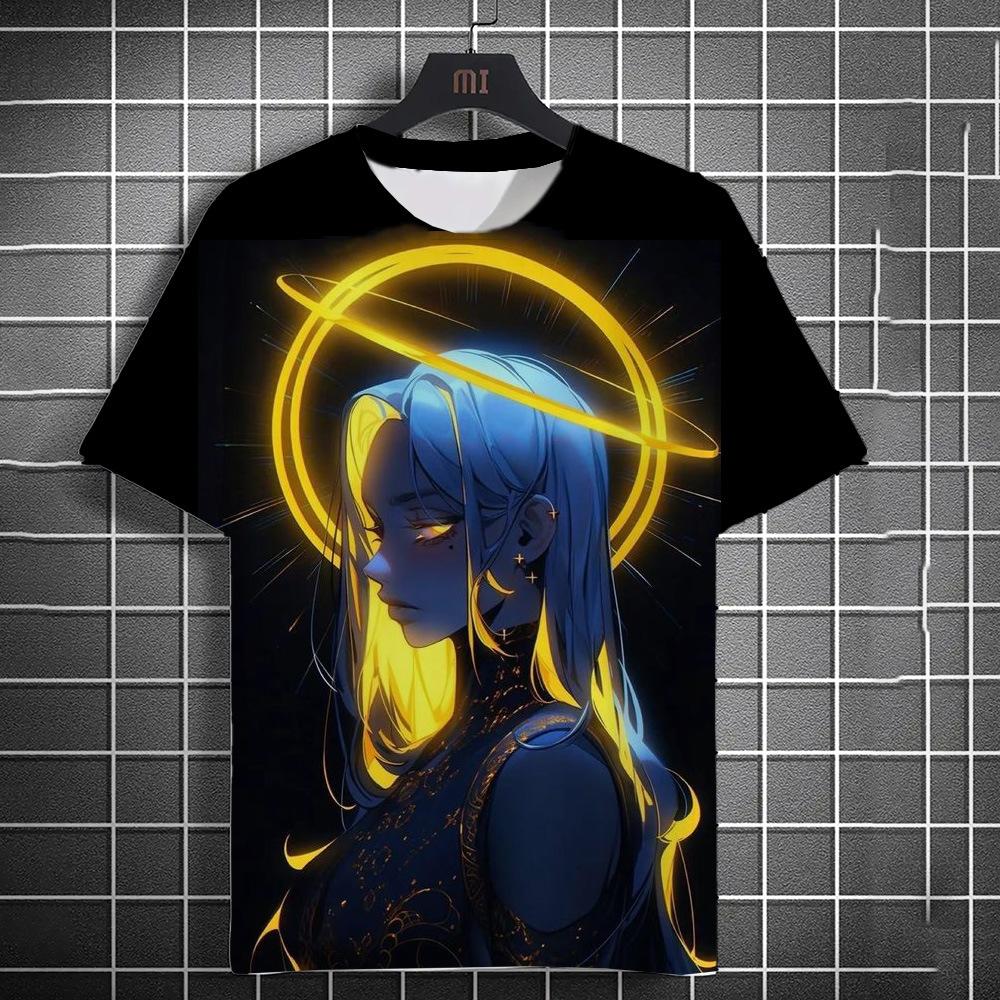 

Cartoon Harajuku 3D Printed Short Sleeved T-shirt Summer Breathable Polyester Simple Round Neck Top 5XL