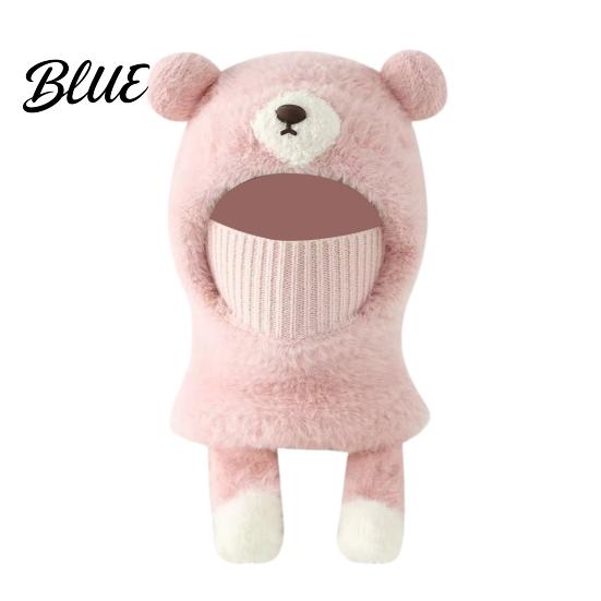 Childrens Thick Plush Protective Hat Kids Winter Balaclava Hat, Cute Bear Ear Face Mask Fun Toddler Bonnet Squeaky Tail, Fuzzy Windproof Ski