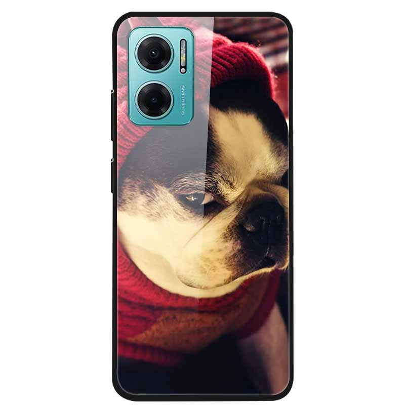 Case For Xiaomi Redmi Note 11E Luxury Tempered Glass Hard Back Cover For Redmi Note 11E Capa Shockproof Flower Funda Wolf Coque