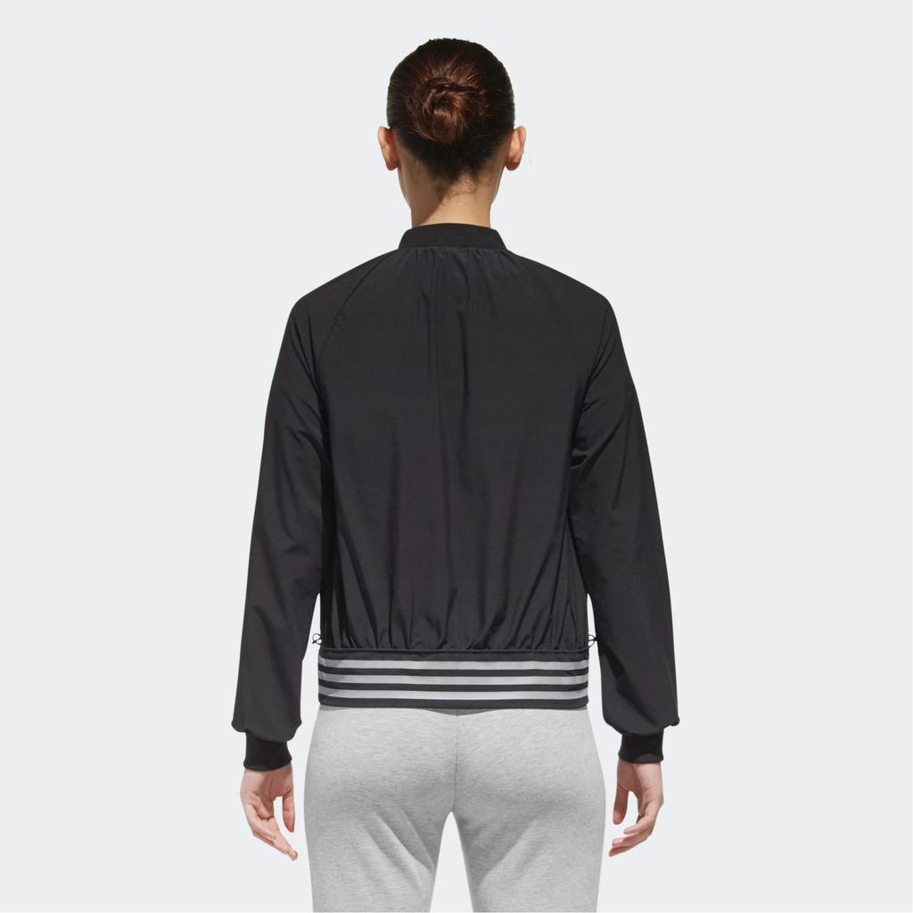 Adidas Logo Print Zip Long Sleeve Bomber Jacket Women Jackets Black DM5312