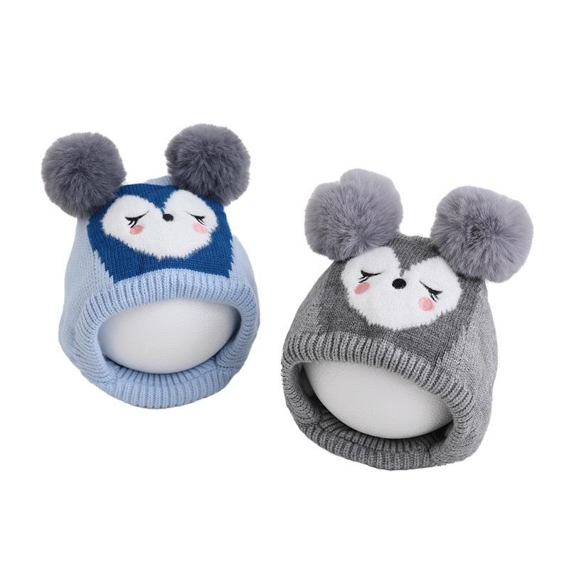 Children's hats Winter warm velvet ear caps Boys and girls snow caps Cute cartoon cold-proof baby knitted hats