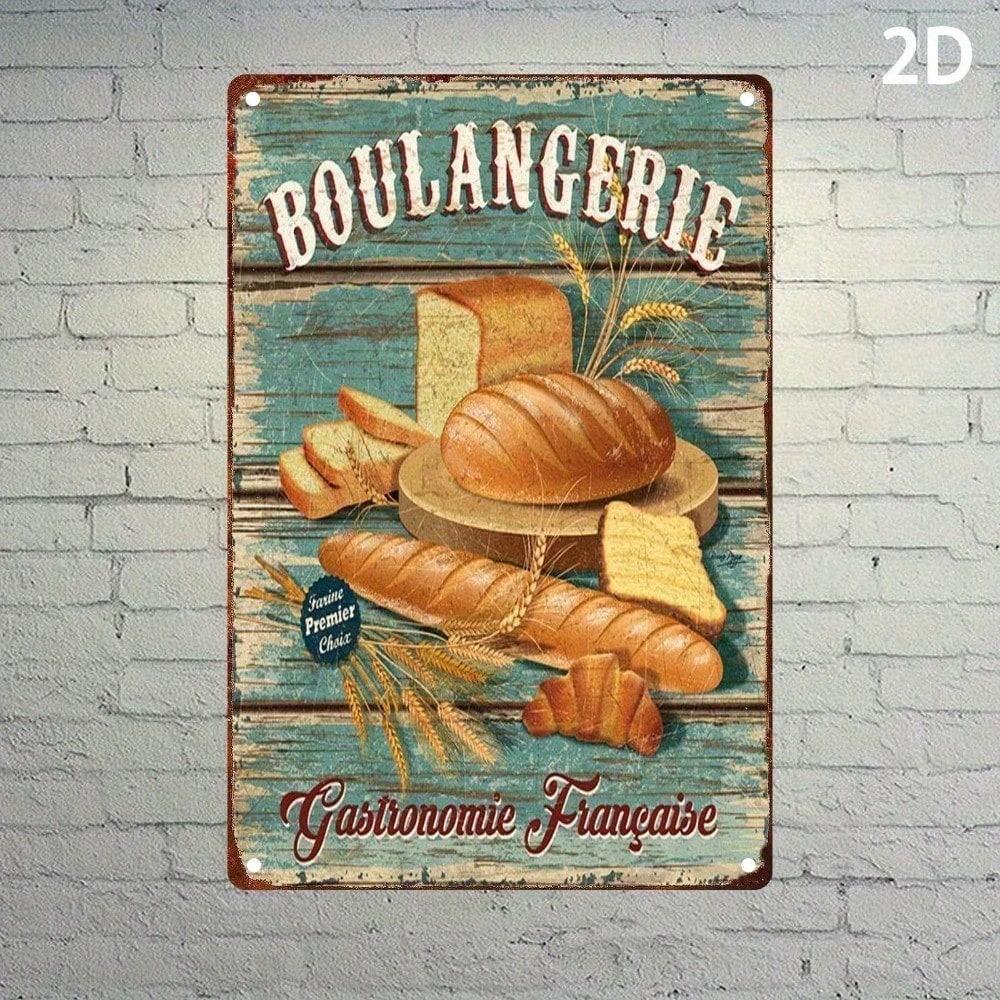 Vintage Bread and Wheat Wall Art  X Inch Rustic Aluminum Sign for Cafe Home Decor