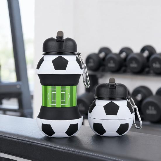 Collapsible Silicone Ball Water Bottle, 550ml Foldable Football Bottle with Climbing Buckle, Leak Proof Spill Resistant Outdoor Sports Travel Bottle