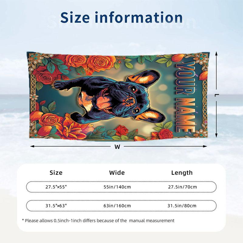 Dog Theme Beach Towel Personalized Custom Name & Text Soft Quick Dry Beach Towel for Swimming Travel