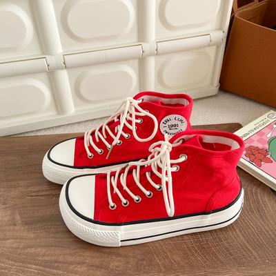 HY-1201 Buty płócienne damskie typu high-top z głową mango, nowe, retro, wszechstronne, casualowe, małe białe buty na deskorolkę na lato 2025