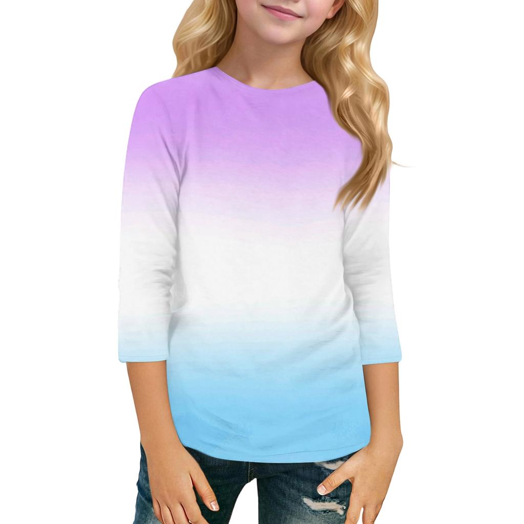 Kinder Freizeit Sieben-Viertel-Ärmel Rundhals Mode T-Shirt Top