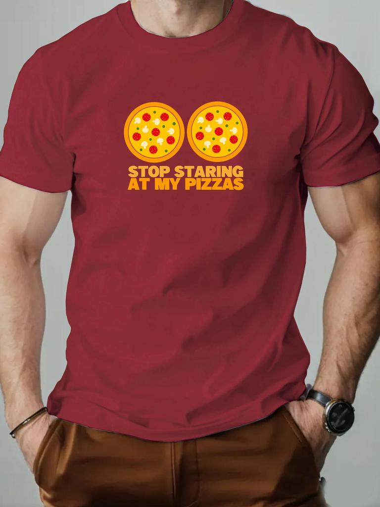 Mens cotton Tshirt STOP STARING AT MY PIZZAS summer round neck short sleeve graphic breathable fashion casual Tshirt