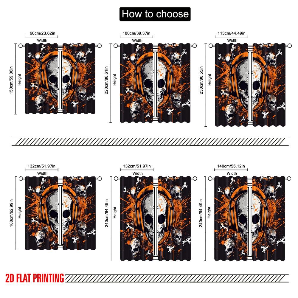 2 Stück, 2D-Flachdruck Vorhang Beliebte Totenköpfe Beats Polyester Einfache Installation (ohne Stange) Urlaubsideal für Wohnzimmer, Schlafzimmer,