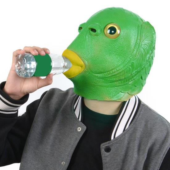 Unisex Adult Silicone Green Fish Head Cover Headgear Party Cosplay Costume Props