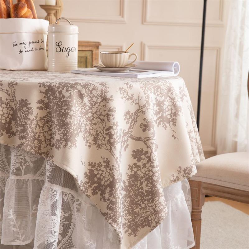 Cream Style Plain Square Tablecloth Dormitory Round Table Lace Combination Cover Cloth Light Luxury Decorative Table Mat