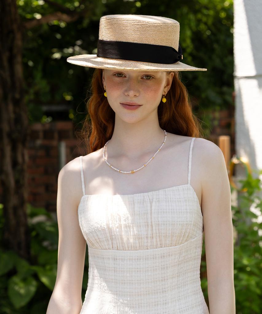 Tatiana Lunel Ribbon Band Natural Raffia Boater Hat Ht8195 Black