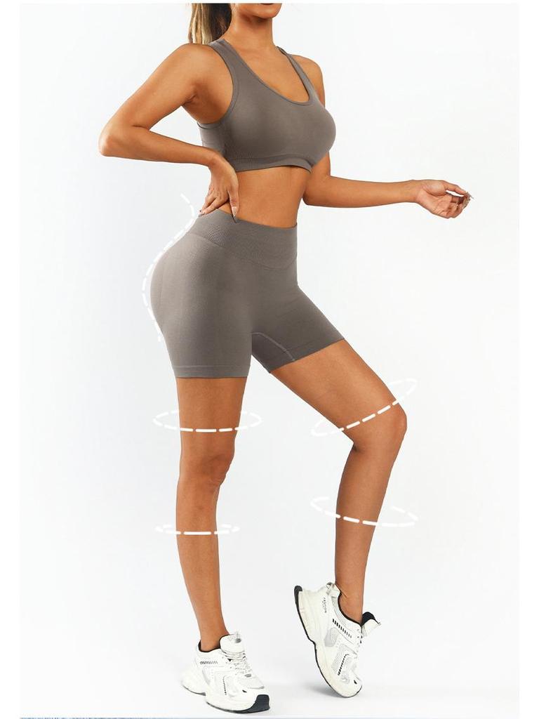 Women's High-Waisted Butt-Lifting Yoga Set: Slimming Three-Quarter Pants & Backless Push-Up Bra