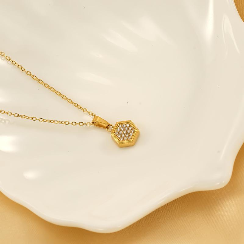 Geometric Square Zircon Stud Earrings Women'S Light Luxury Stainless Steel Ear Jewelry Collarbone Chain