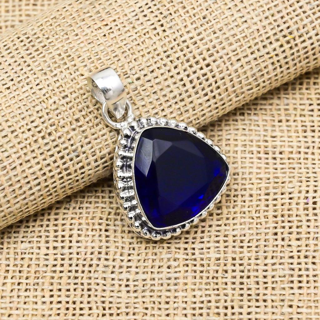 Blue Sapphire Lab-Created Gemstone 925 Sterling Silver  Jewelry Pendant Gift For Mom