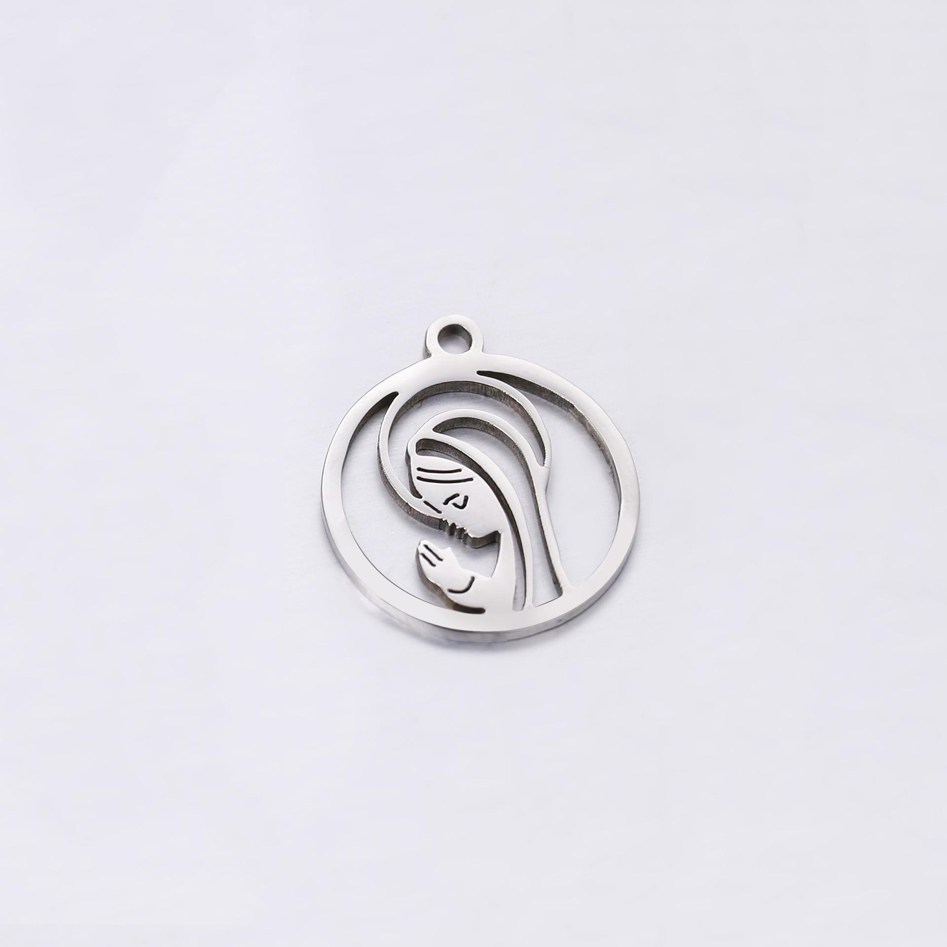 

5Pcs/Lot Round Religious Virgin Mary Charms Hollow Catholic Pendants Stainless Steel Charms for Necklace Bracelet Jewelry Making