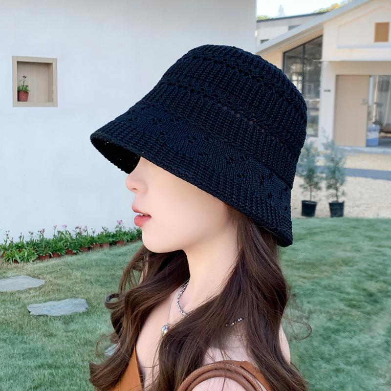 

Полая панама весна и лето тонкая дышащая солнцезащитная панама от солнца показывает лицо тренд уличная мода шляпа-ведро M（56-58cm） чёрный