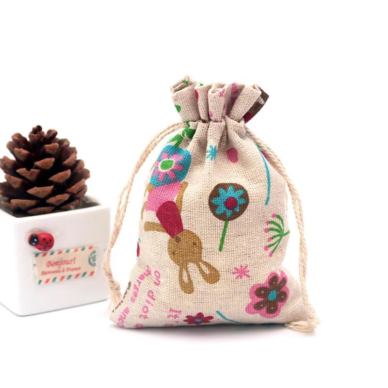 (10x14cm) Cute Cartoon Travel Storage Bag Cotton Drawstring Bag Pouches Candy Favor Holder Jewelry Party Gifts Bag 10pcs/lot