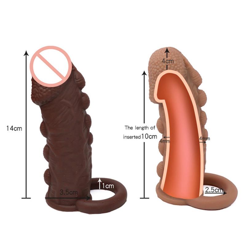 Reusable Condoms Penis Extender Silicone Enlargement Penis Sleeve Thick Condom With Grain