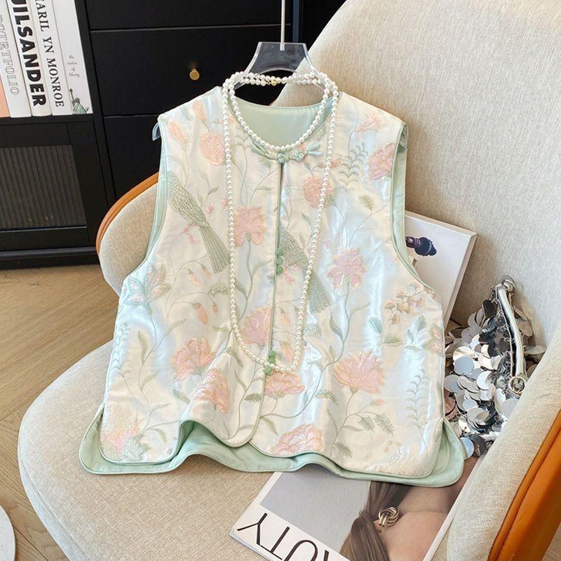 

Вышитый жилет без рукавов женский новый ретро темперамент богатой женщины жилет большого размера жилет M [Recommended below 50kg]