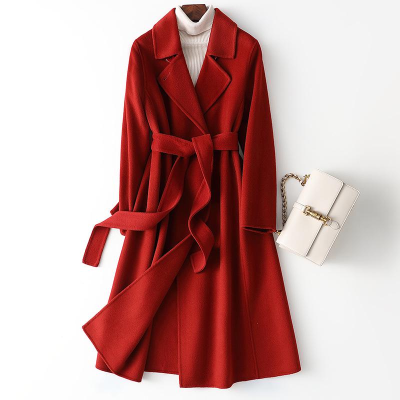 Hepburn-Style Women's Slim Fit Double-Faced Cashmere Wool Coat 2024