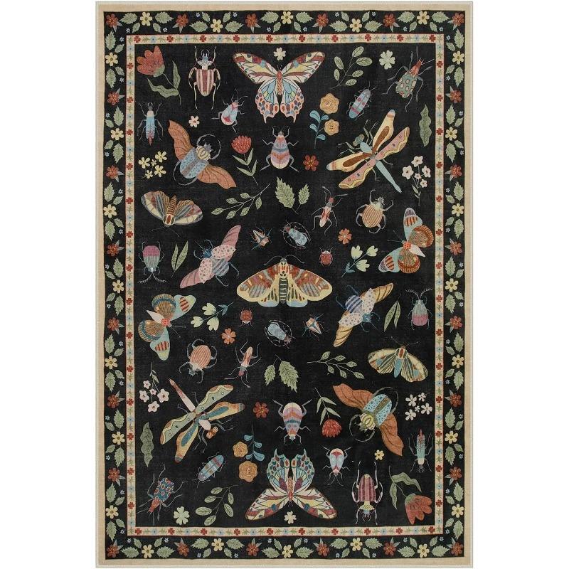 Insect Theme Green Area Rug Soft Washable Modern Stain Resistant Large Kids Nursery Carpet for Bedroom Living Room Home Decor