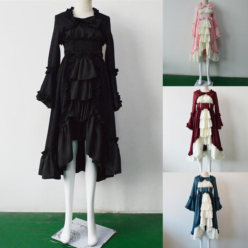 Medieval Retro Gothiced Court Dress Roya Square Neck Bowknot Women Costume