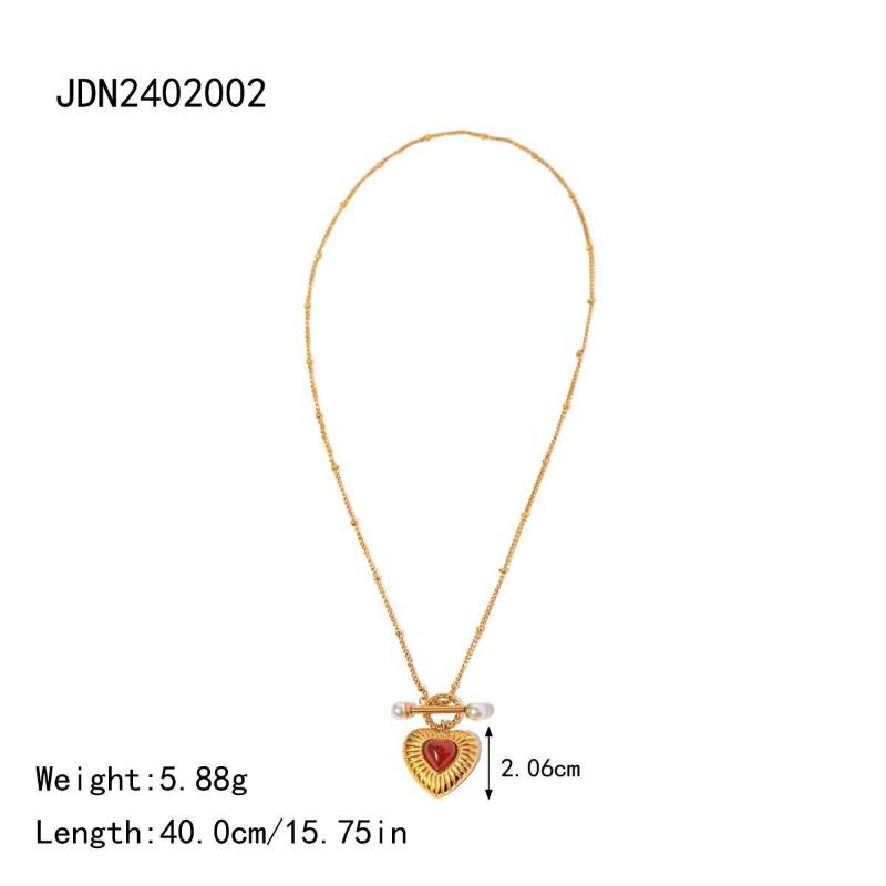 Stainless Steel Red Agate Heart-shaped Necklace, High-end Pendant Earrings, Exclusive Ring