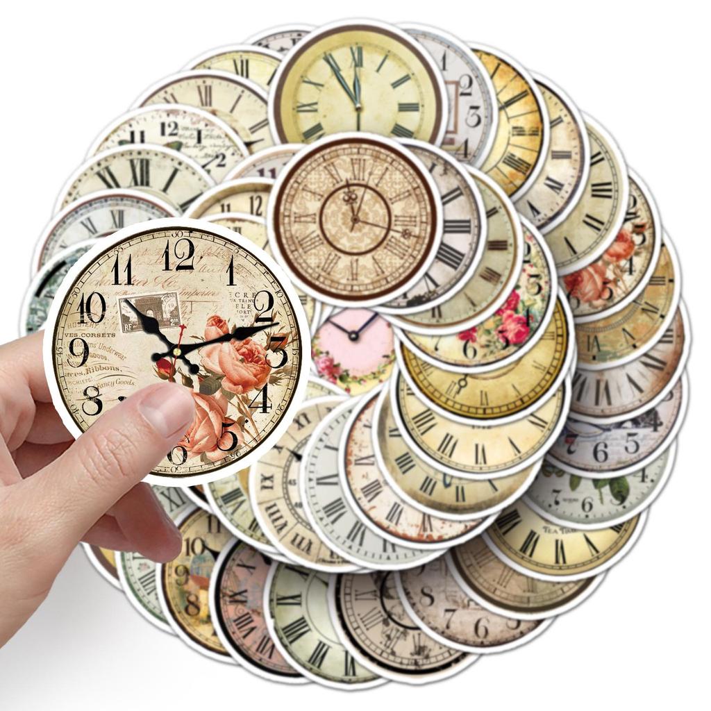 50pcs Vintage Clock Graffiti Creative Stickers - Waterproof Decor for Phone Cases & Suitcases