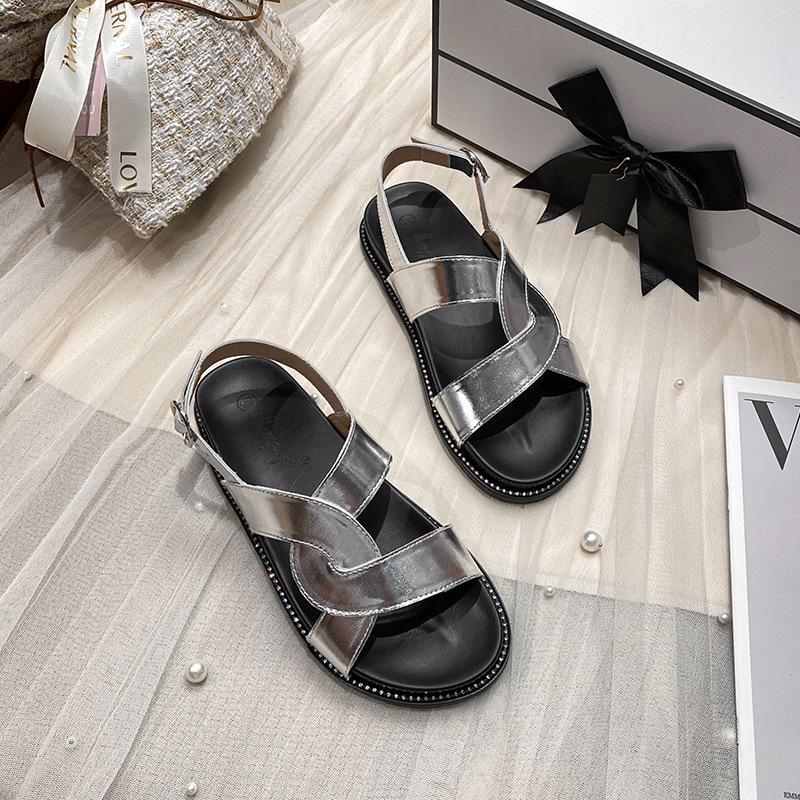 

Silver sandals women s new retro cross-strap sandals women s platform non-slip beach shoes 43