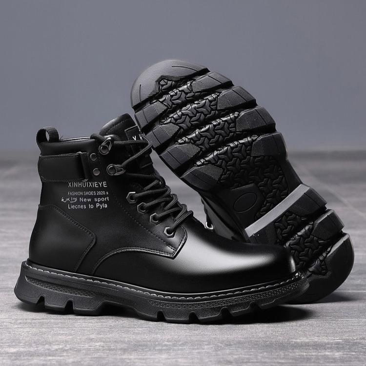 Winter Boots British Style High Top Waterproof Leather Boots Mid Top with Plush Insulation Cotton Shoes Men's Short Boots Snow Boots